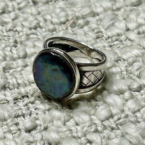 Vintage Sterling Silver Abalone Shell Ring, Size 7